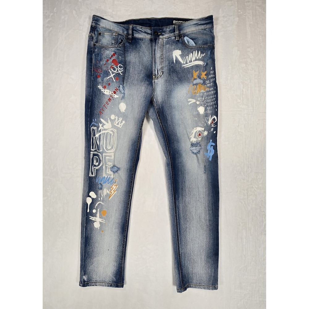 Southpole Mens 38x31 Graffiti Jeans Y2K Hip Hop Streetwear Distressed Denim